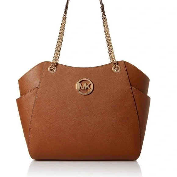 Michael Kors Jet Set Large Saffiano Leather Shoulder Bag in Luggage brown